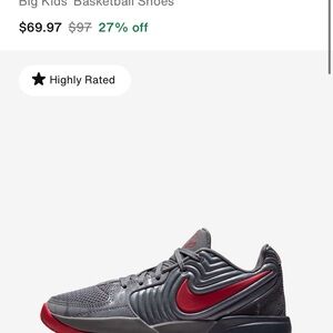 Big Boys Nike basketball sneakers; gray & red size 7Y. Brand New, Never worn